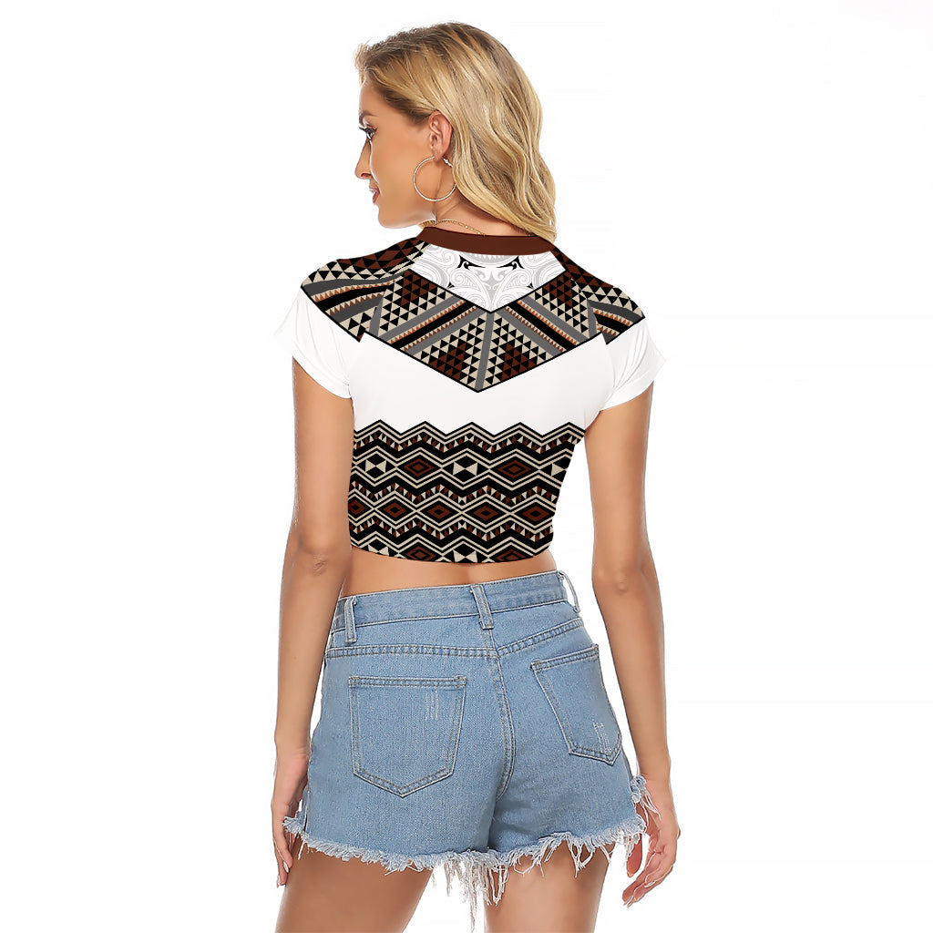 New Zealand Aotearoa Raglan Cropped T Shirt Taniko Art Simple Style LT05 - Polynesian Pride