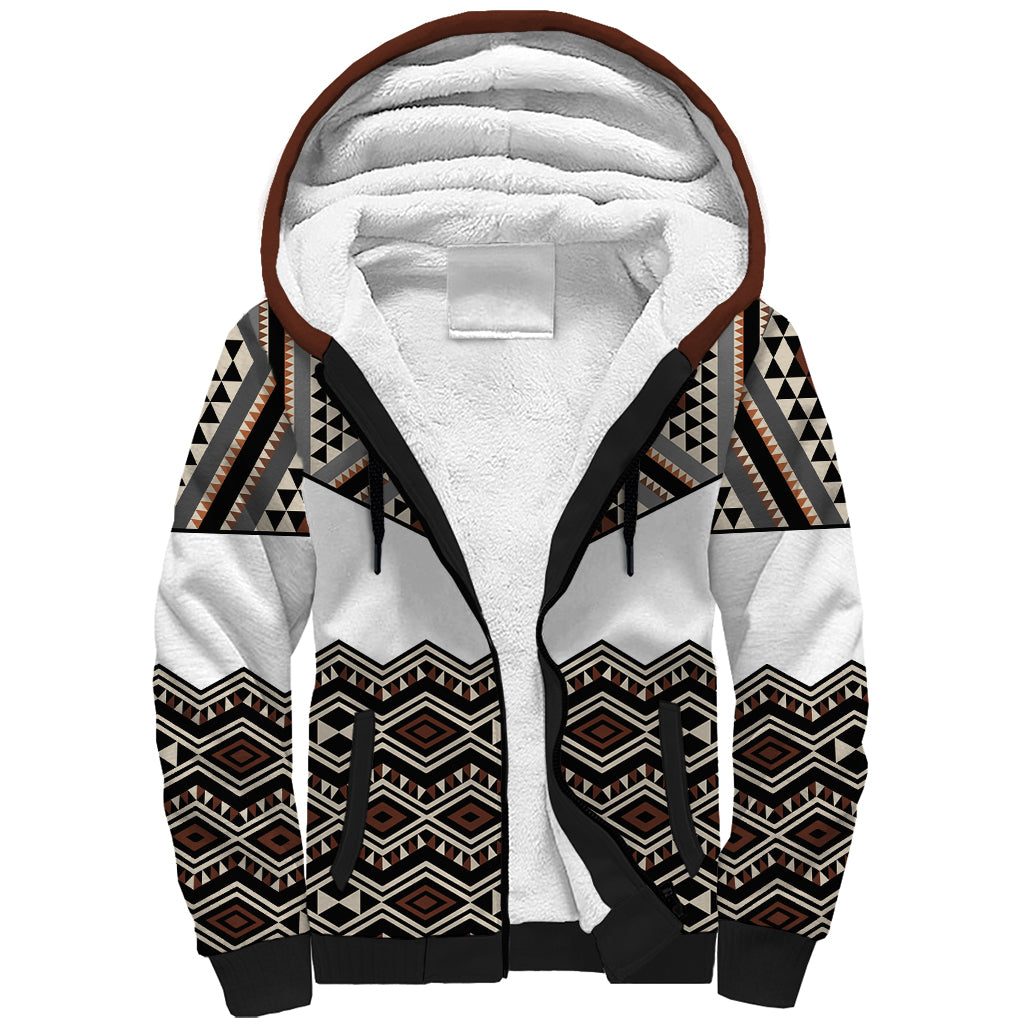 New Zealand Aotearoa Sherpa Hoodie Taniko Art Simple Style LT05 Unisex Brown - Polynesian Pride
