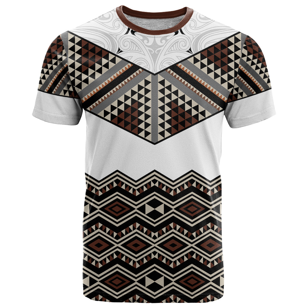 New Zealand Aotearoa T Shirt Taniko Art Simple Style LT05 Brown - Polynesian Pride