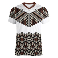 New Zealand Aotearoa Women V Neck T Shirt Taniko Art Simple Style LT05 Female Brown - Polynesian Pride