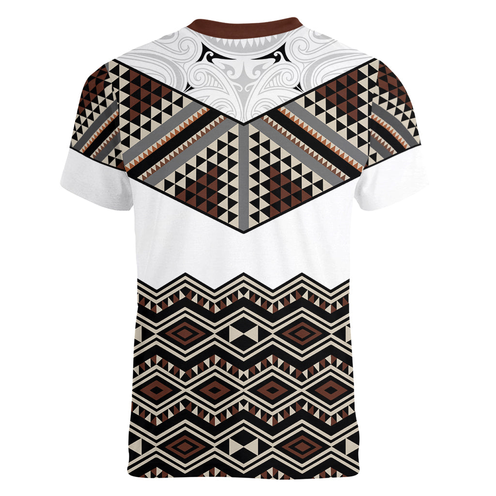 New Zealand Aotearoa Women V Neck T Shirt Taniko Art Simple Style LT05 - Polynesian Pride