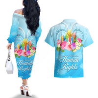Universal Human Rights Month Couples Matching Off The Shoulder Long Sleeve Dress and Hawaiian Shirt Polynesian Style LT05 - Polynesian Pride
