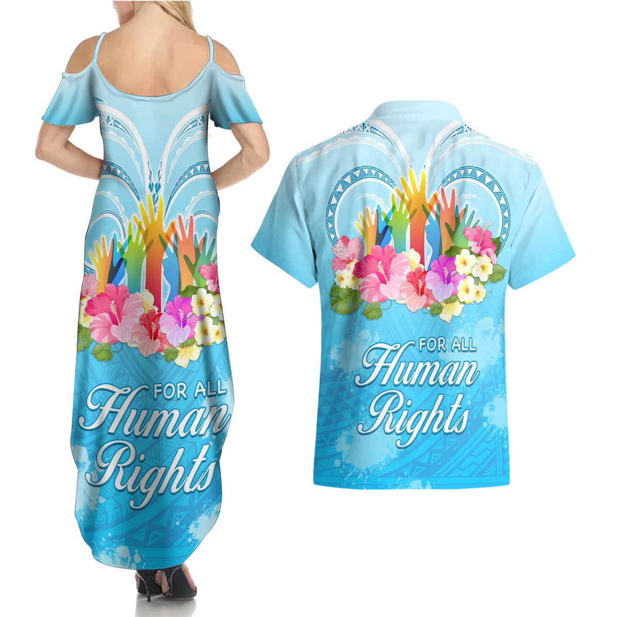 Universal Human Rights Month Couples Matching Summer Maxi Dress and Hawaiian Shirt Polynesian Style LT05 - Polynesian Pride