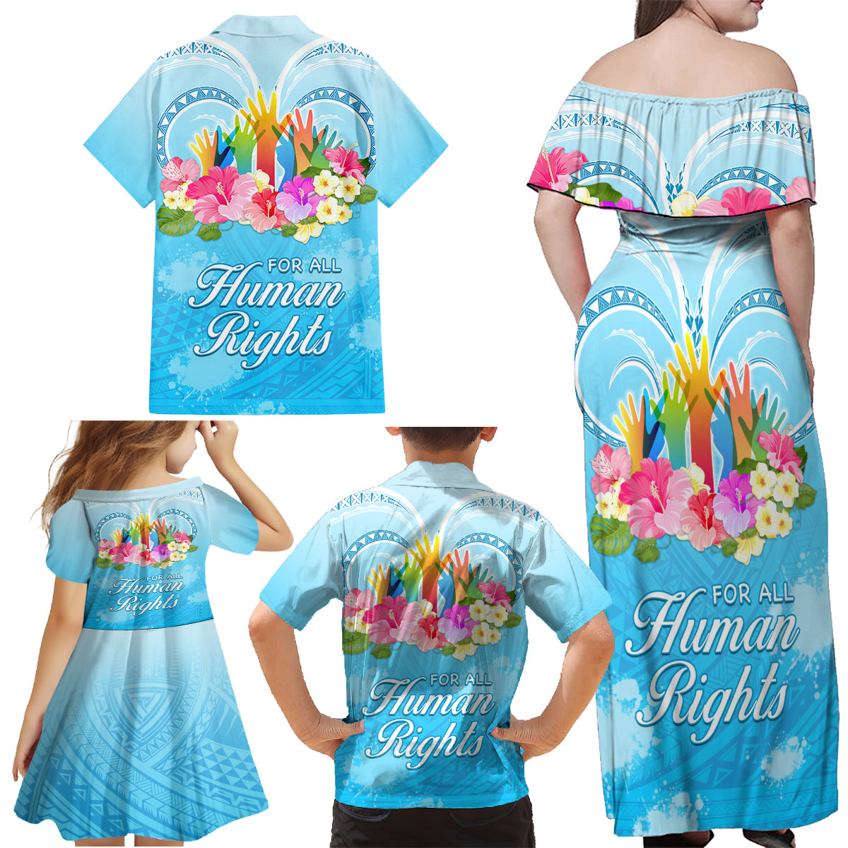 Universal Human Rights Month Family Matching Off Shoulder Maxi Dress and Hawaiian Shirt Polynesian Style LT05 - Polynesian Pride