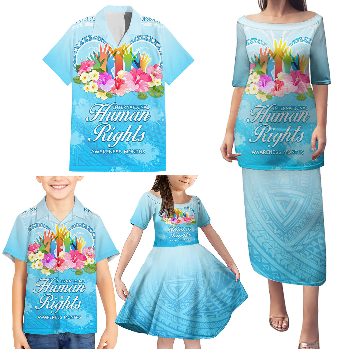 Universal Human Rights Month Family Matching Puletasi Dress and Hawaiian Shirt Polynesian Style LT05 - Polynesian Pride