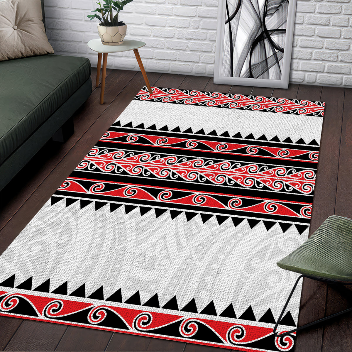 New Zealand Aotearoa Area Rug With Kowhaiwhai Pattern Red Version LT05 Red - Polynesian Pride