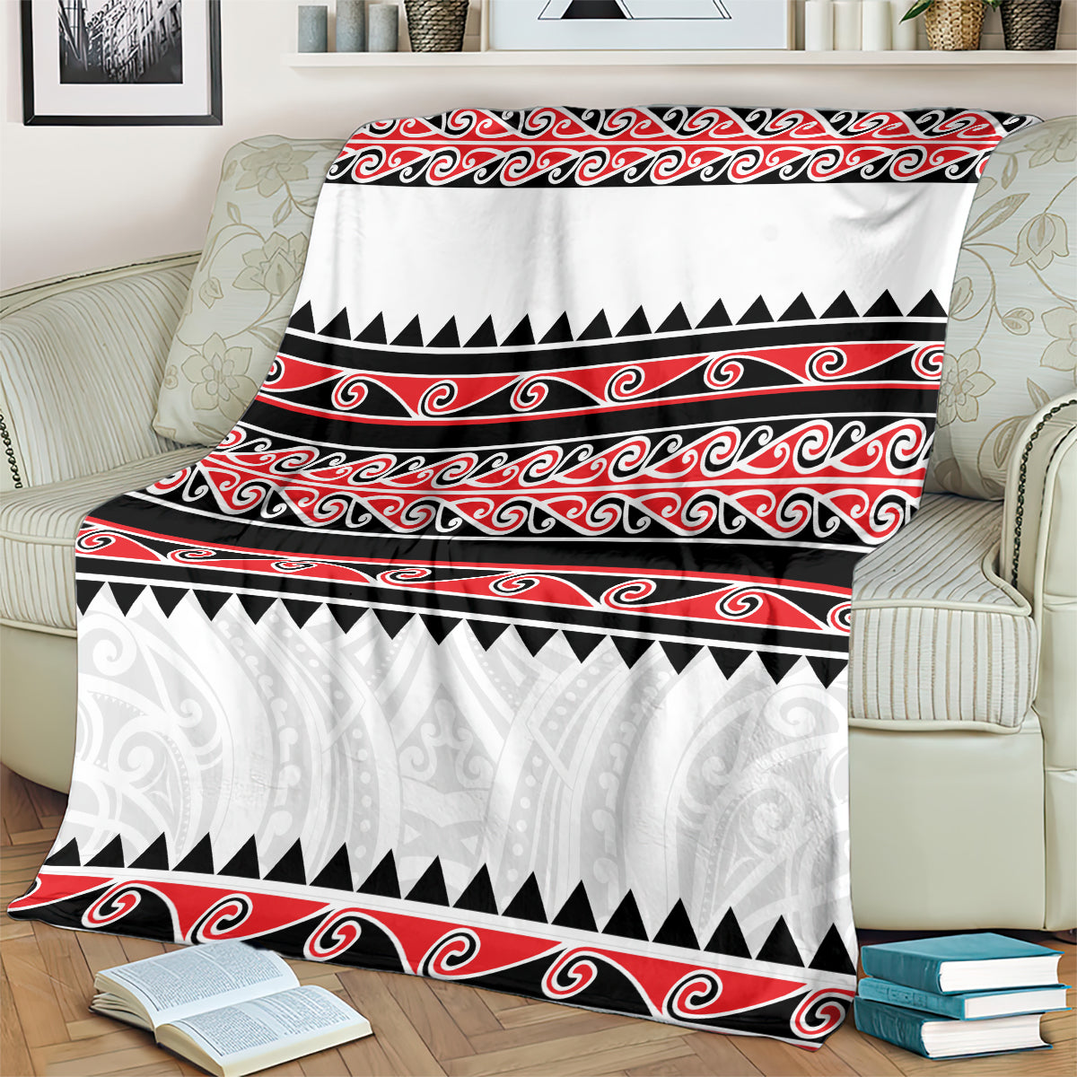 New Zealand Aotearoa Blanket With Kowhaiwhai Pattern Red Version LT05 - Polynesian Pride