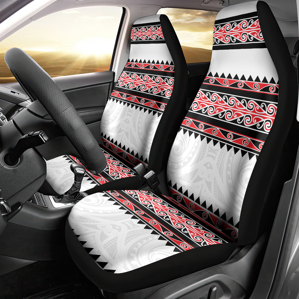 New Zealand Aotearoa Car Seat Cover With Kowhaiwhai Pattern Red Version LT05 - Polynesian Pride