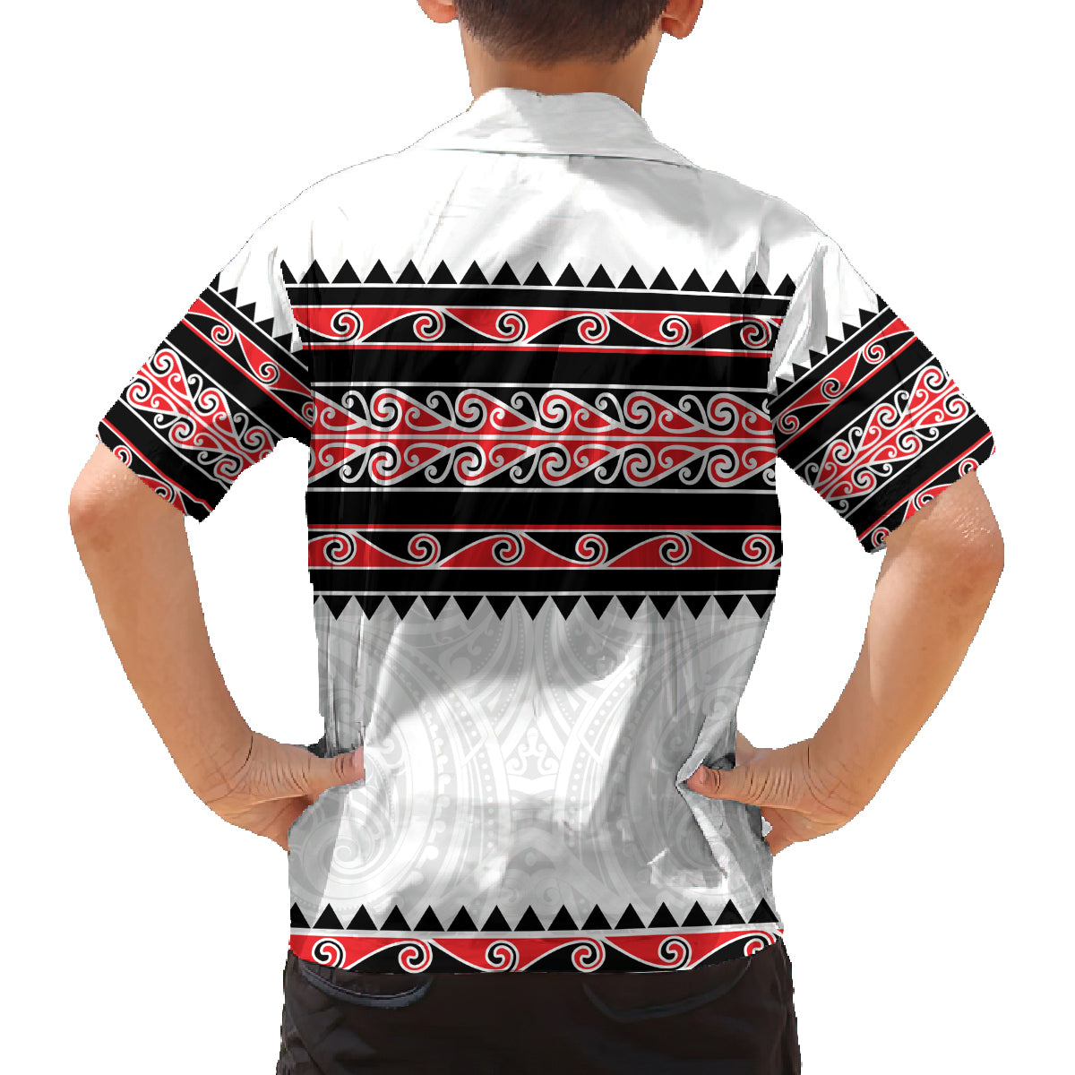 New Zealand Aotearoa Family Matching Off Shoulder Maxi Dress and Hawaiian Shirt With Kowhaiwhai Pattern Red Version LT05 - Polynesian Pride