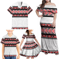 New Zealand Aotearoa Family Matching Off Shoulder Maxi Dress and Hawaiian Shirt With Kowhaiwhai Pattern Red Version LT05 - Polynesian Pride