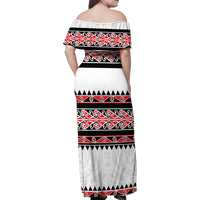 New Zealand Aotearoa Family Matching Off Shoulder Maxi Dress and Hawaiian Shirt With Kowhaiwhai Pattern Red Version LT05 - Polynesian Pride