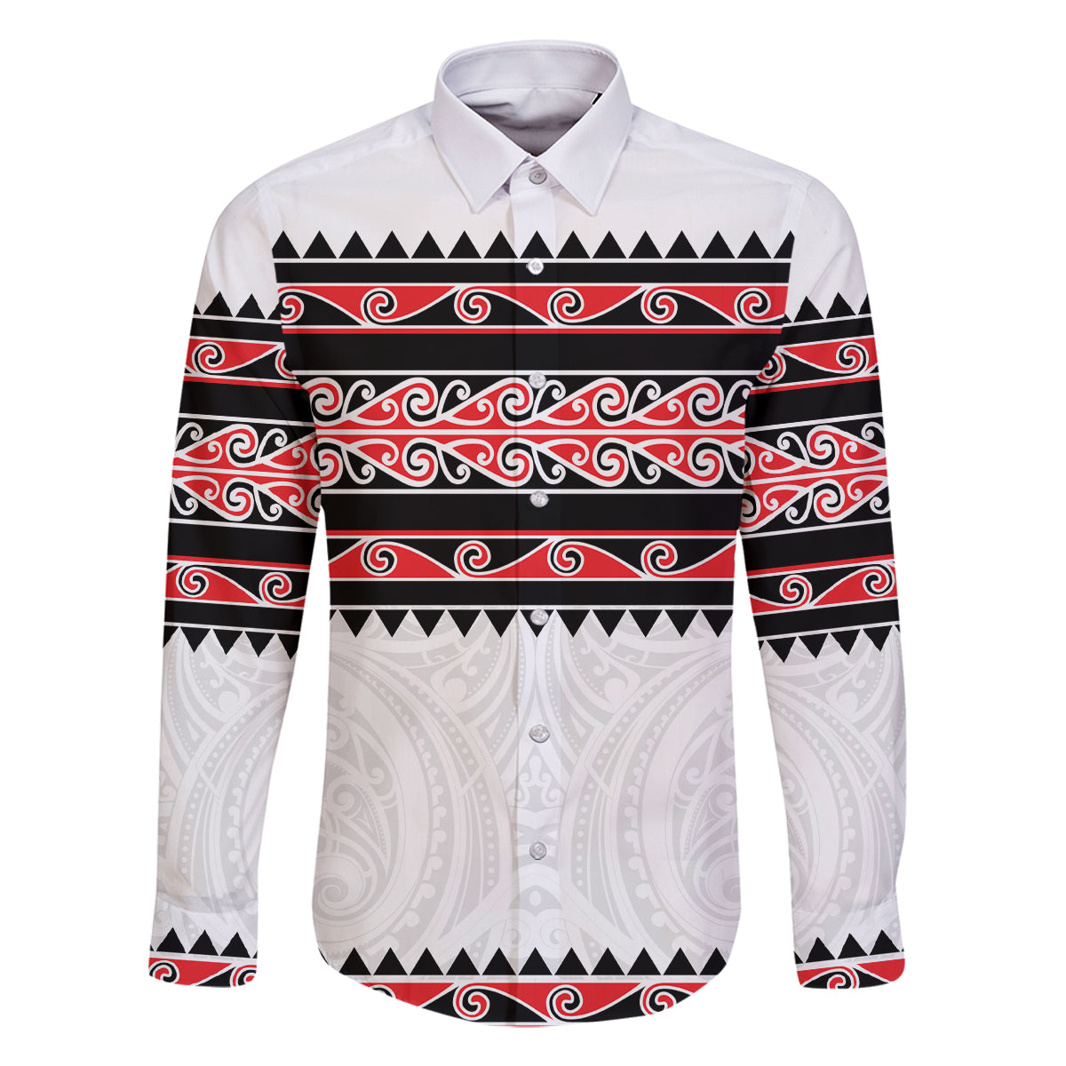 New Zealand Aotearoa Family Matching Off Shoulder Short Dress and Hawaiian Shirt With Kowhaiwhai Pattern Red Version LT05 Dad's Shirt - Long Sleeve Red - Polynesian Pride