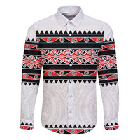 New Zealand Aotearoa Family Matching Puletasi Dress and Hawaiian Shirt With Kowhaiwhai Pattern Red Version LT05 Dad's Shirt - Long Sleeve Red - Polynesian Pride