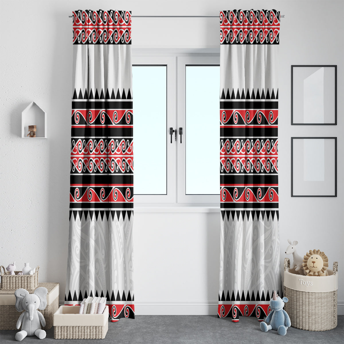 New Zealand Aotearoa Window Curtain With Kowhaiwhai Pattern Red Version LT05 - Polynesian Pride