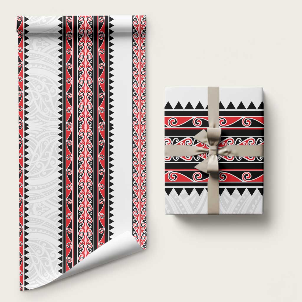 New Zealand Aotearoa Wrapping Paper With Kowhaiwhai Pattern Red Version - Polynesian Pride