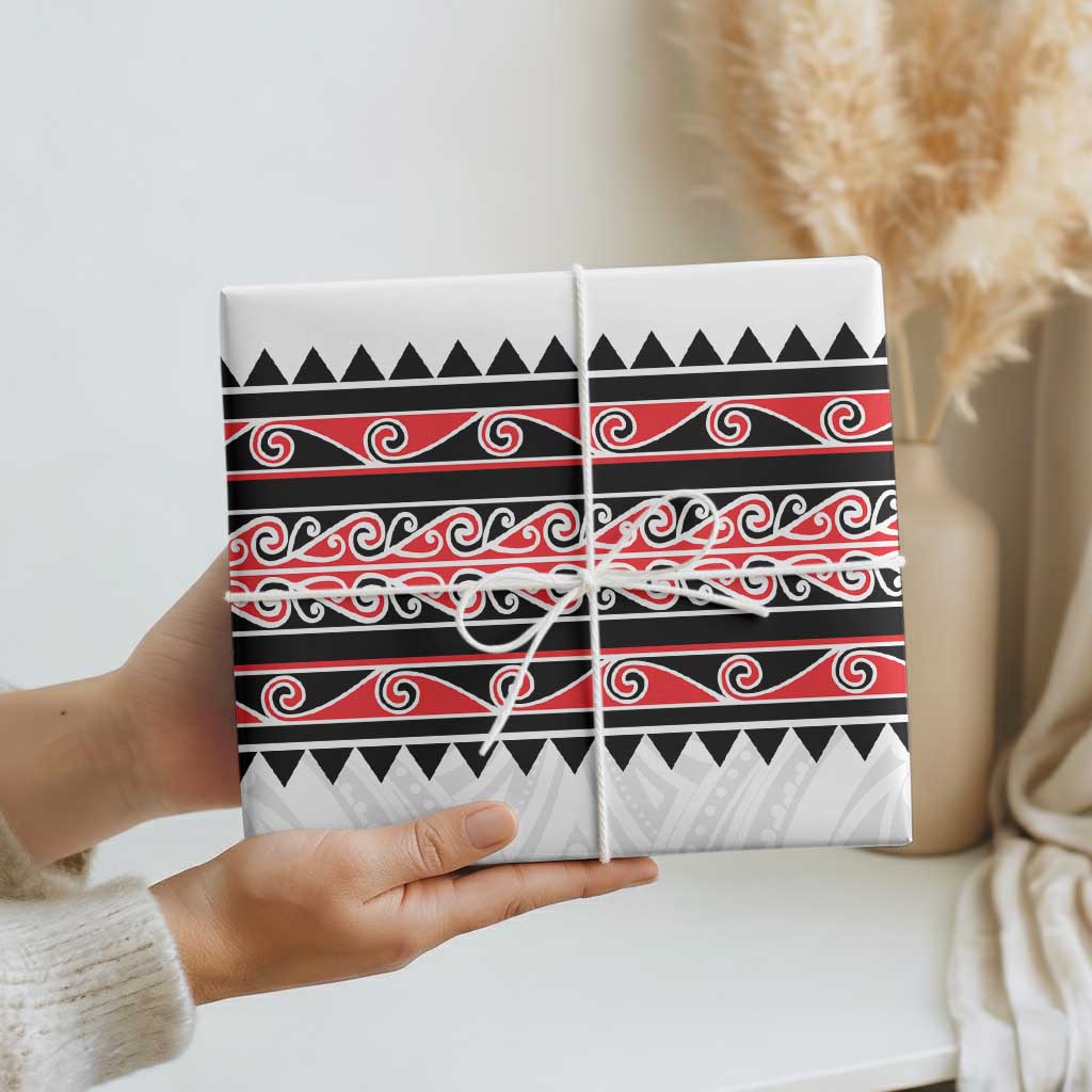 New Zealand Aotearoa Wrapping Paper With Kowhaiwhai Pattern Red Version - Polynesian Pride