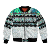 New Zealand Aotearoa Bomber Jacket With Paua Shell Kowhaiwhai Pattern LT05 Unisex Green - Polynesian Pride