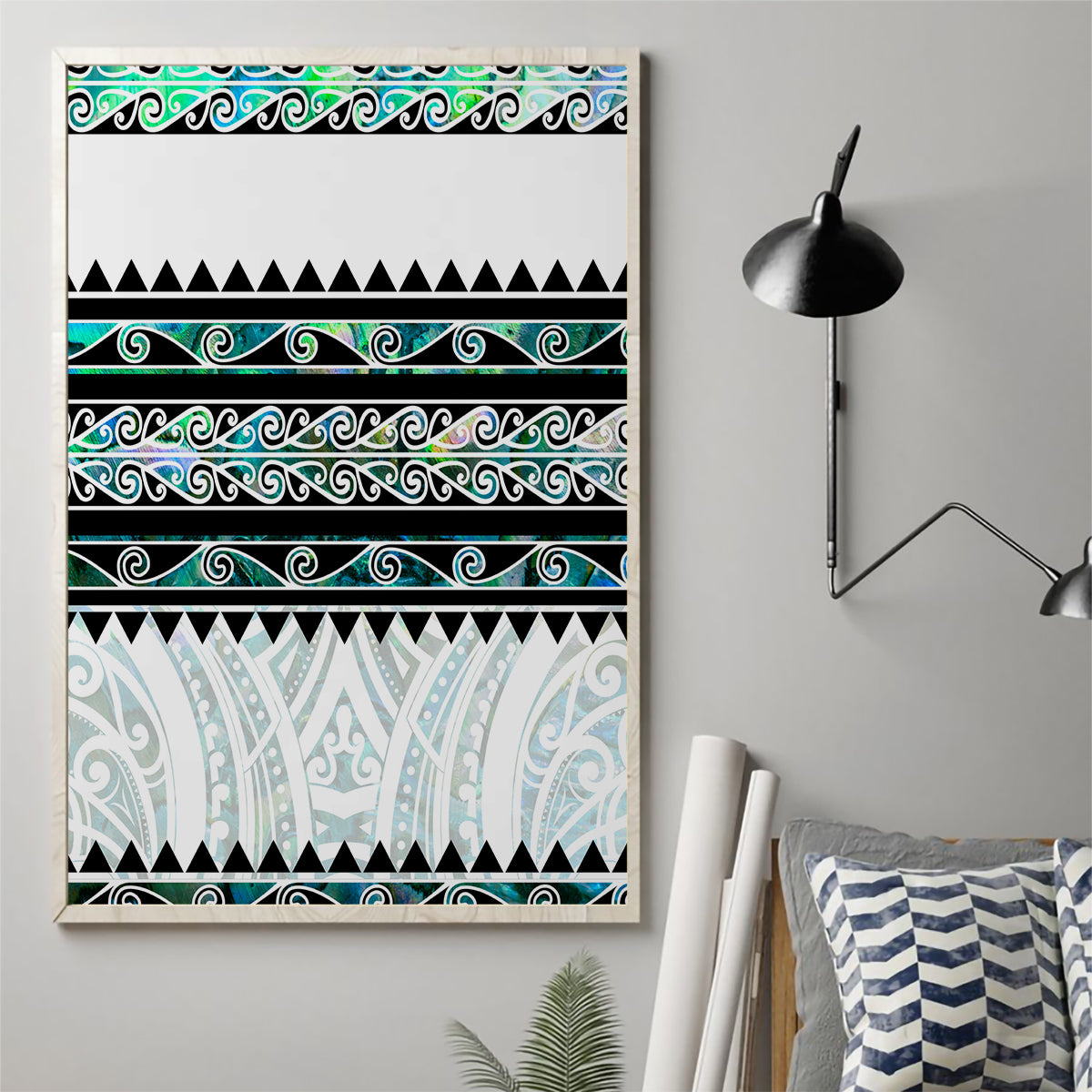 New Zealand Aotearoa Canvas Wall Art With Paua Shell Kowhaiwhai Pattern LT05 - Polynesian Pride