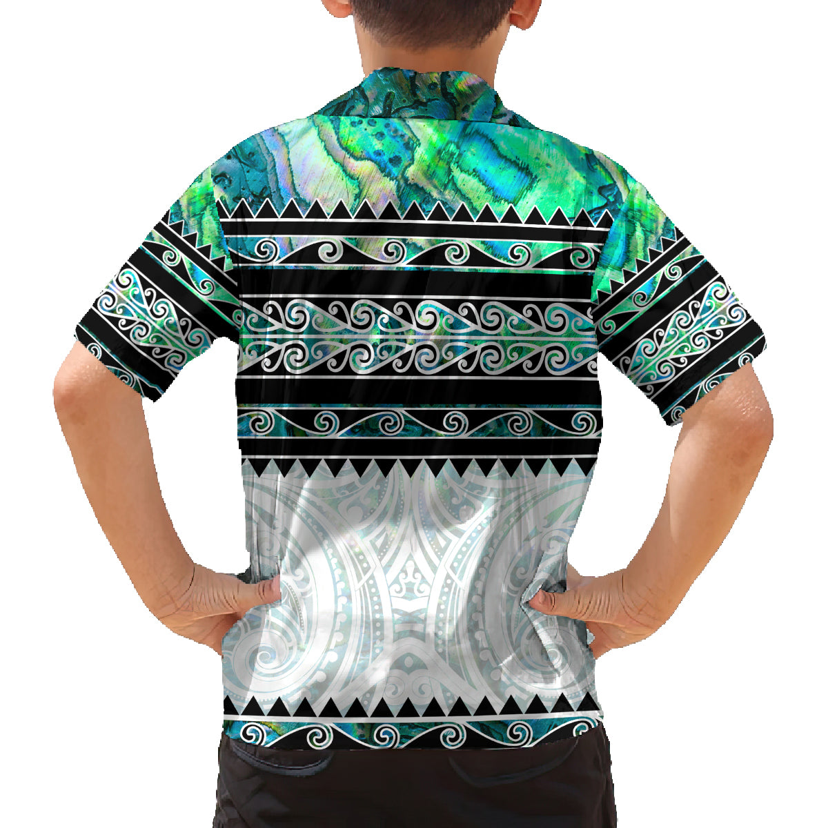 New Zealand Aotearoa Family Matching Long Sleeve Bodycon Dress and Hawaiian Shirt With Paua Shell Kowhaiwhai Pattern LT05 - Polynesian Pride