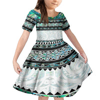 New Zealand Aotearoa Family Matching Mermaid Dress and Hawaiian Shirt With Paua Shell Kowhaiwhai Pattern LT05 Daughter's Dress Green - Polynesian Pride