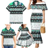 New Zealand Aotearoa Family Matching Mermaid Dress and Hawaiian Shirt With Paua Shell Kowhaiwhai Pattern LT05 - Polynesian Pride