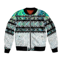 New Zealand Aotearoa Sleeve Zip Bomber Jacket With Paua Shell Kowhaiwhai Pattern LT05 Unisex Green - Polynesian Pride