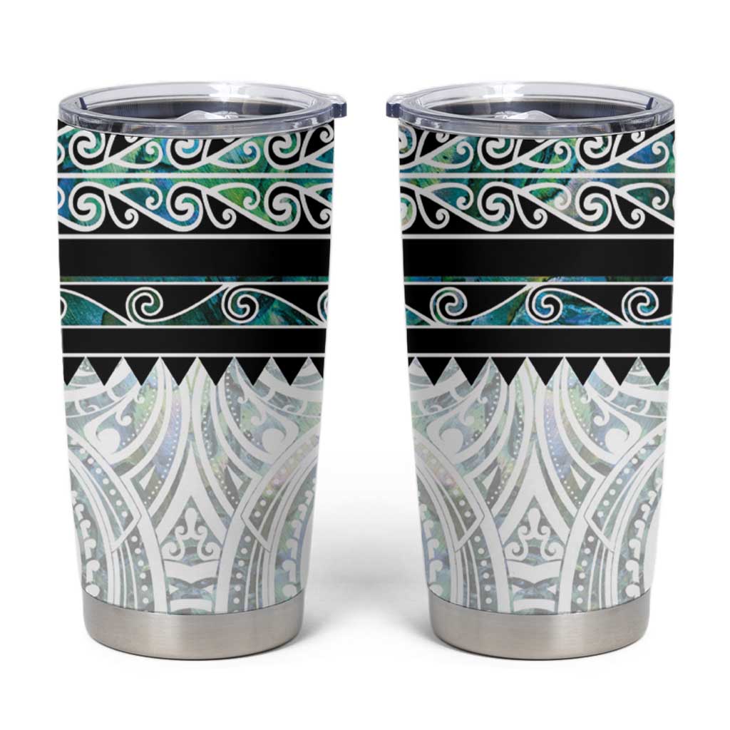 New Zealand Aotearoa Tumbler Cup With Paua Shell Kowhaiwhai Pattern