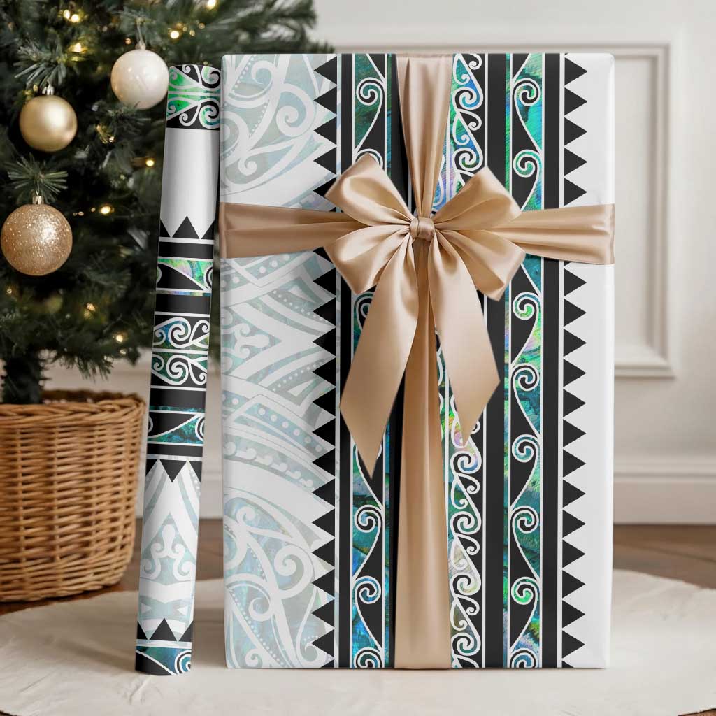 New Zealand Aotearoa Wrapping Paper With Paua Shell Kowhaiwhai Pattern - Polynesian Pride