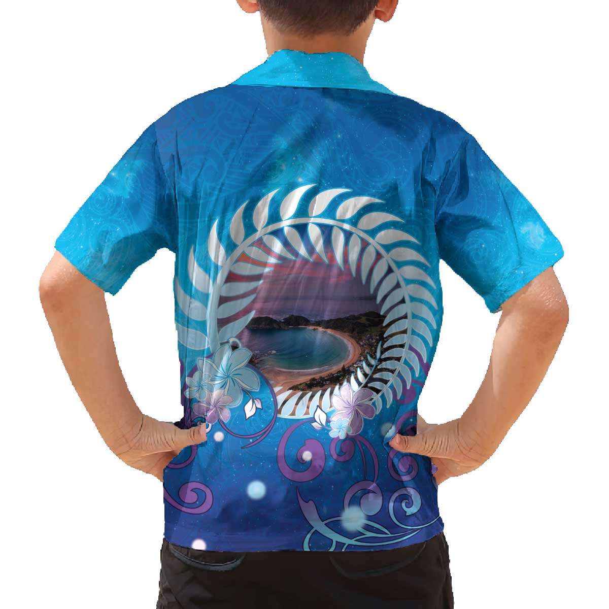 New Zealand Matapouri Beach Landscape Family Matching Off The Shoulder Long Sleeve Dress and Hawaiian Shirt