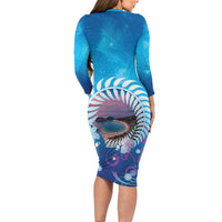 New Zealand Matapouri Beach Landscape Long Sleeve Bodycon Dress
