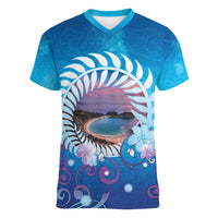 New Zealand Matapouri Beach Landscape Women V-Neck T-Shirt LT05 Female Blue - Polynesian Pride