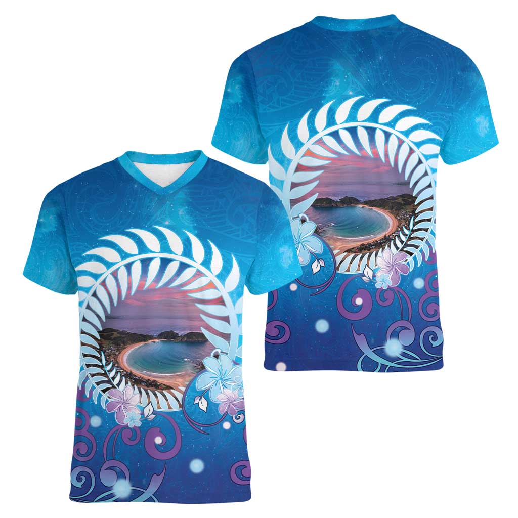 New Zealand Matapouri Beach Landscape Women V-Neck T-Shirt LT05 - Polynesian Pride