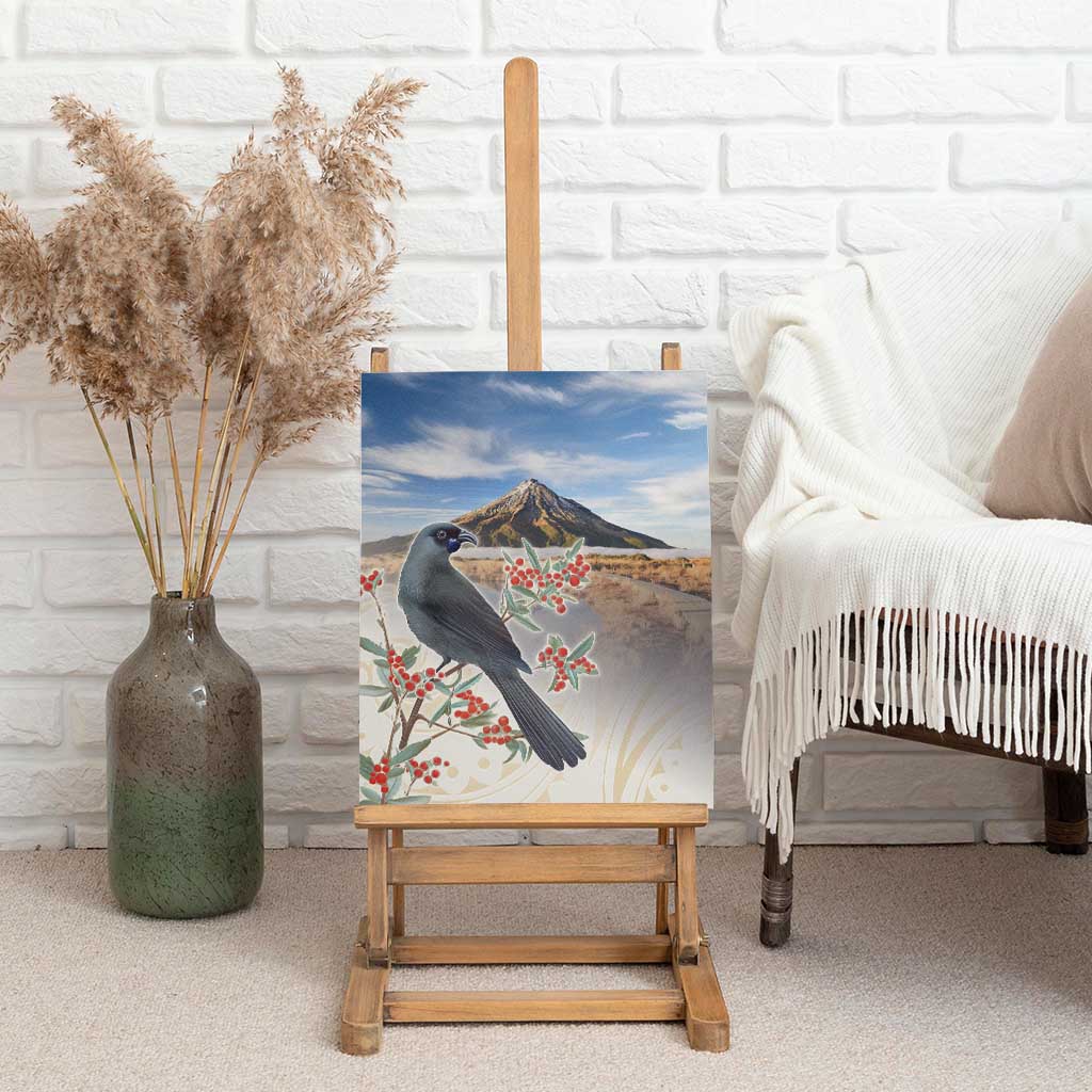 New Zealand Mount Taranaki Landscape Canvas Wall Art Kokako Bird Polynesian Style