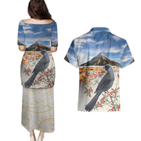 New Zealand Mount Taranaki Landscape Couples Matching Puletasi and Hawaiian Shirt Kokako Bird Polynesian Style