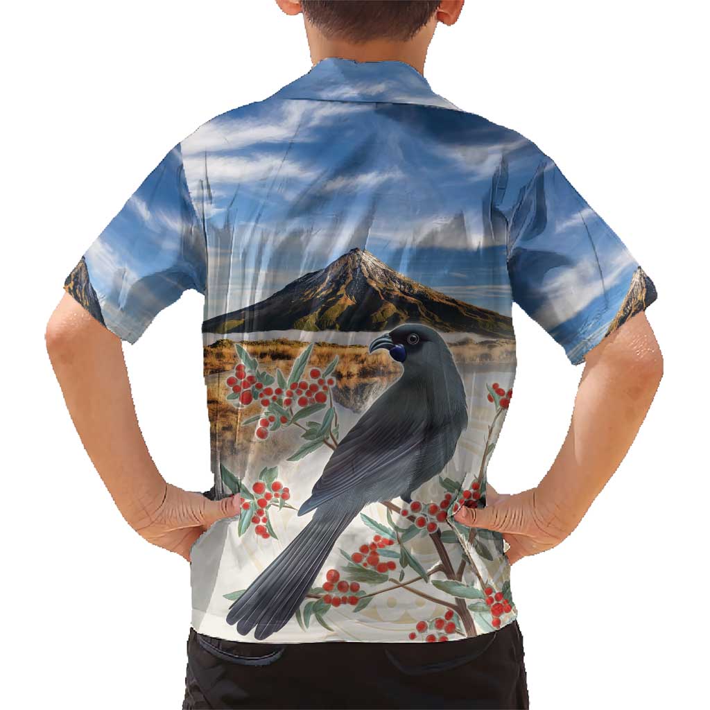 New Zealand Mount Taranaki Landscape Kid Hawaiian Shirt Kokako Bird Polynesian Style LT05 - Polynesian Pride