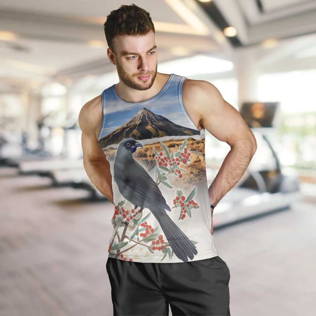 New Zealand Mount Taranaki Landscape Men Tank Top Kokako Bird Polynesian Style