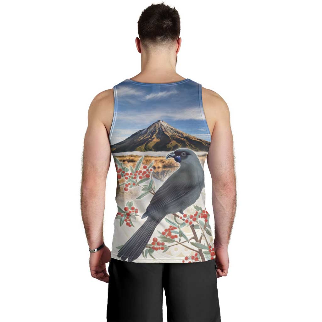 New Zealand Mount Taranaki Landscape Men Tank Top Kokako Bird Polynesian Style