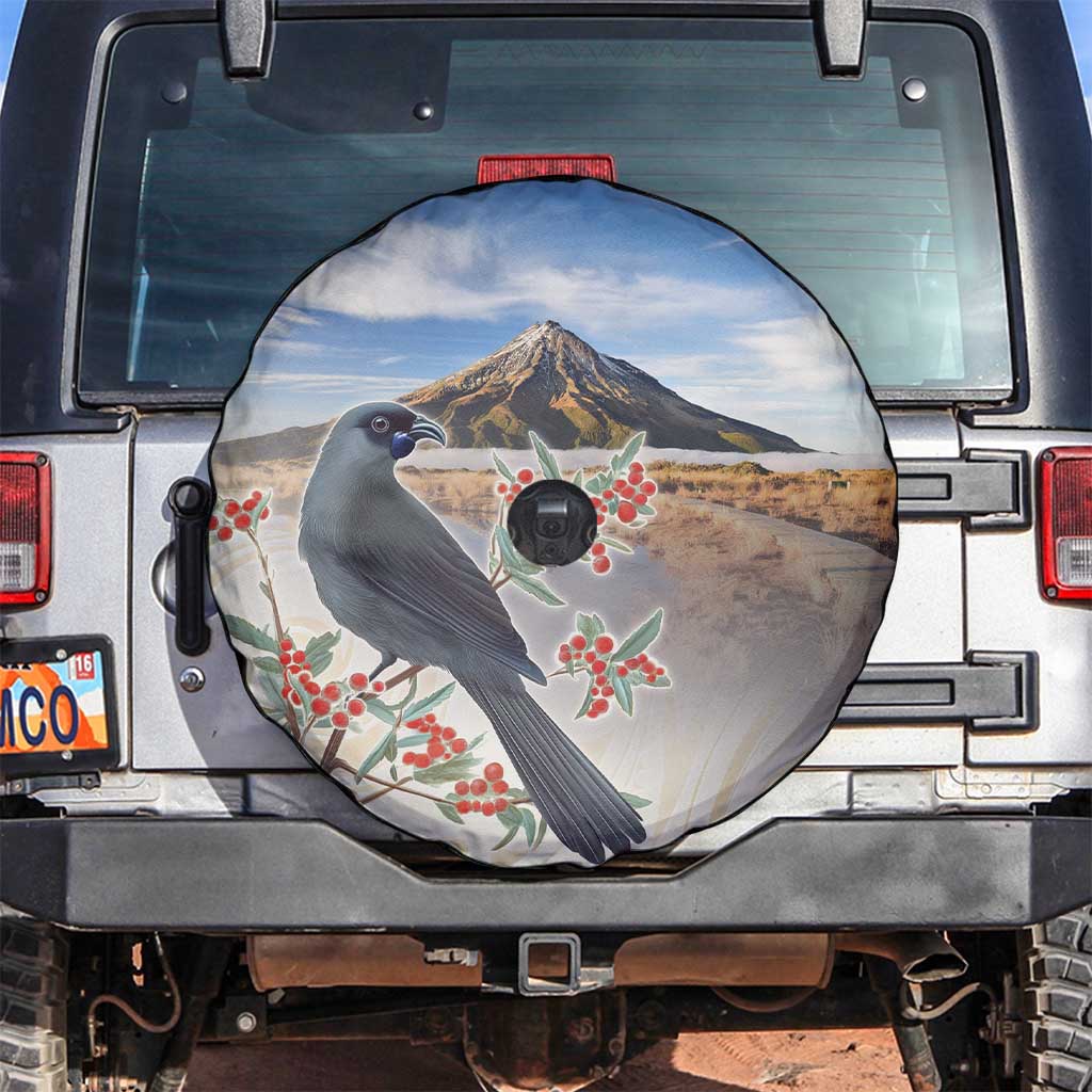 New Zealand Mount Taranaki Landscape Spare Tire Cover Kokako Bird Polynesian Style LT05 Blue - Polynesian Pride
