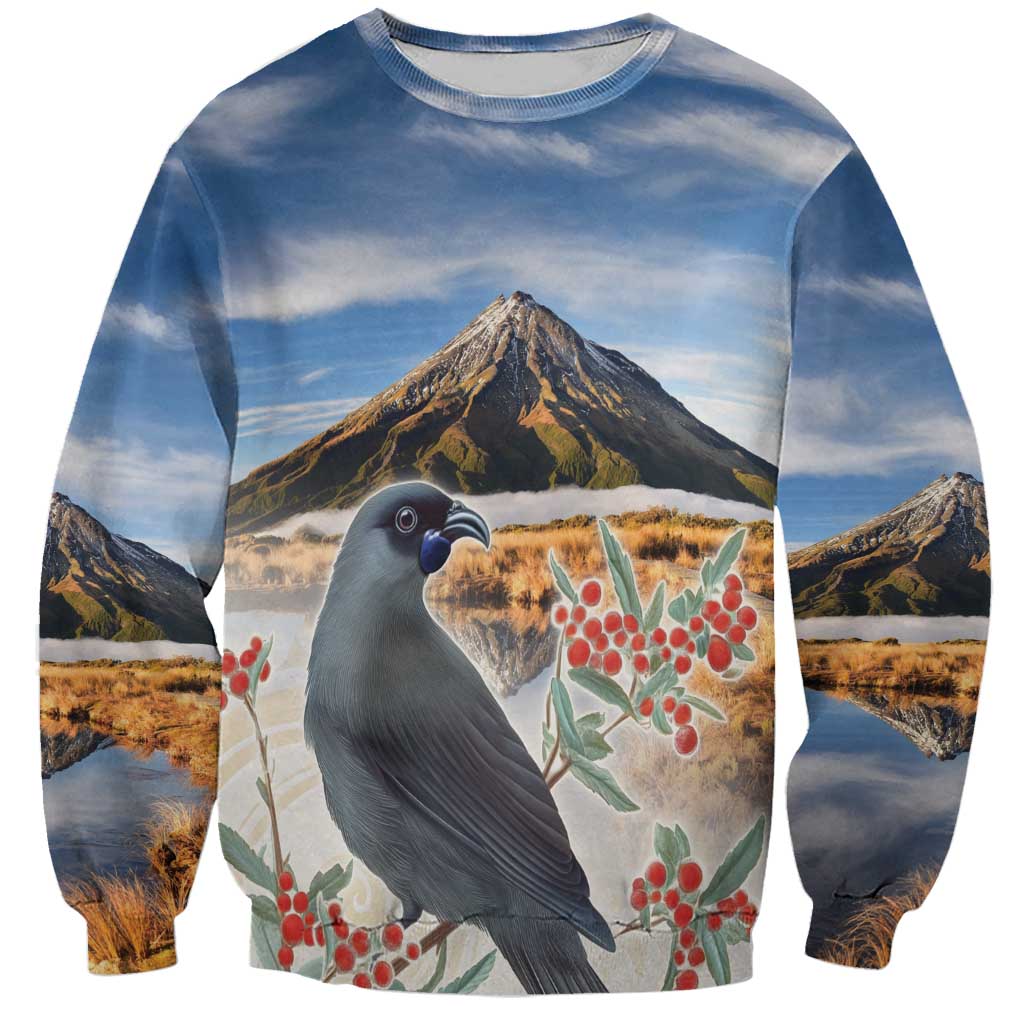 New Zealand Mount Taranaki Landscape Sweatshirt Kokako Bird Polynesian Style LT05 Unisex Blue - Polynesian Pride