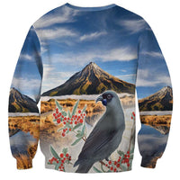 New Zealand Mount Taranaki Landscape Sweatshirt Kokako Bird Polynesian Style LT05 - Polynesian Pride