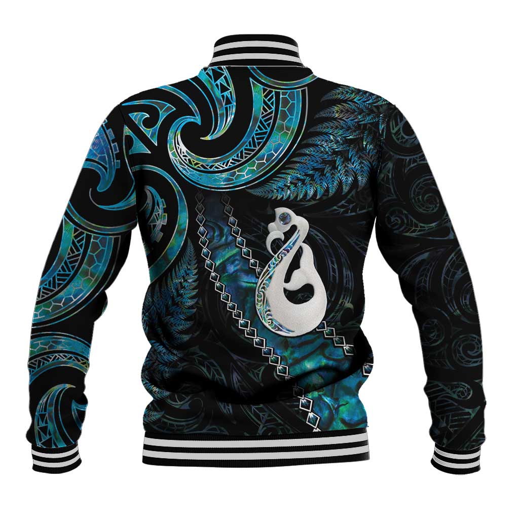 New Zealand Aotearoa Baseball Jacket Maori Manaia Paua Shell Glitter Turquoise LT05 - Polynesian Pride