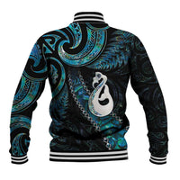 New Zealand Aotearoa Baseball Jacket Maori Manaia Paua Shell Glitter Turquoise LT05 - Polynesian Pride