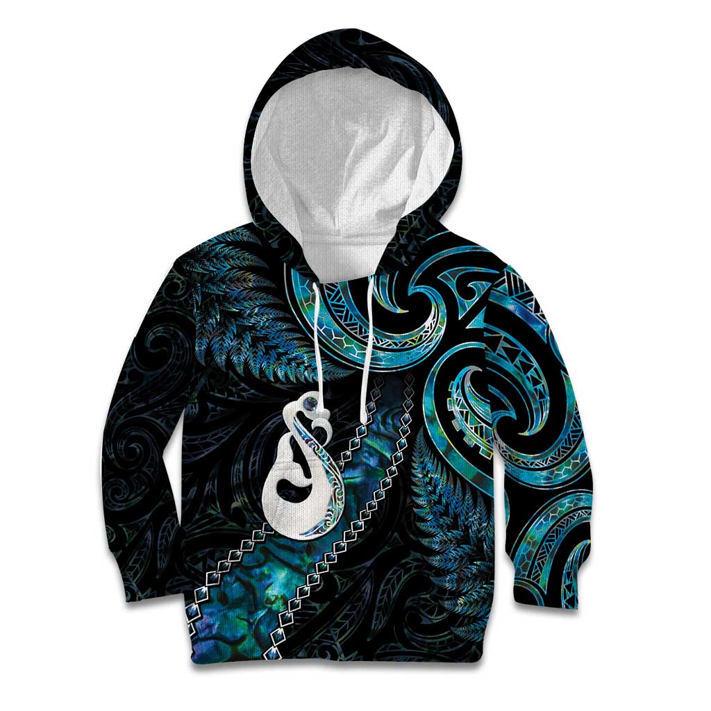 New Zealand Aotearoa Kid Hoodie Maori Manaia Paua Shell Glitter Turquoise LT05 Hoodie Turquoise - Polynesian Pride