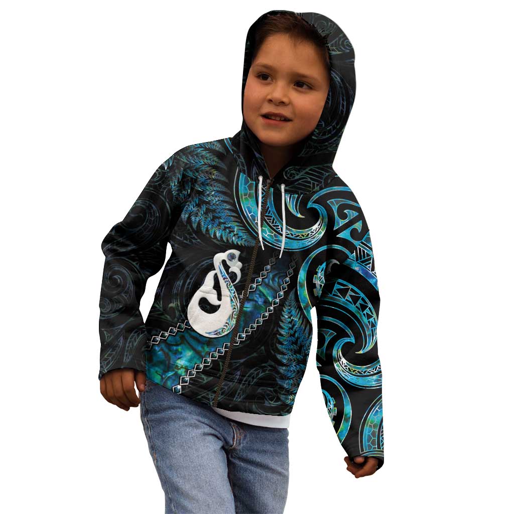 New Zealand Aotearoa Kid Hoodie Maori Manaia Paua Shell Glitter Turquoise LT05 - Polynesian Pride
