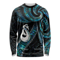 New Zealand Aotearoa Long Sleeve Shirt Maori Manaia Paua Shell Glitter Turquoise