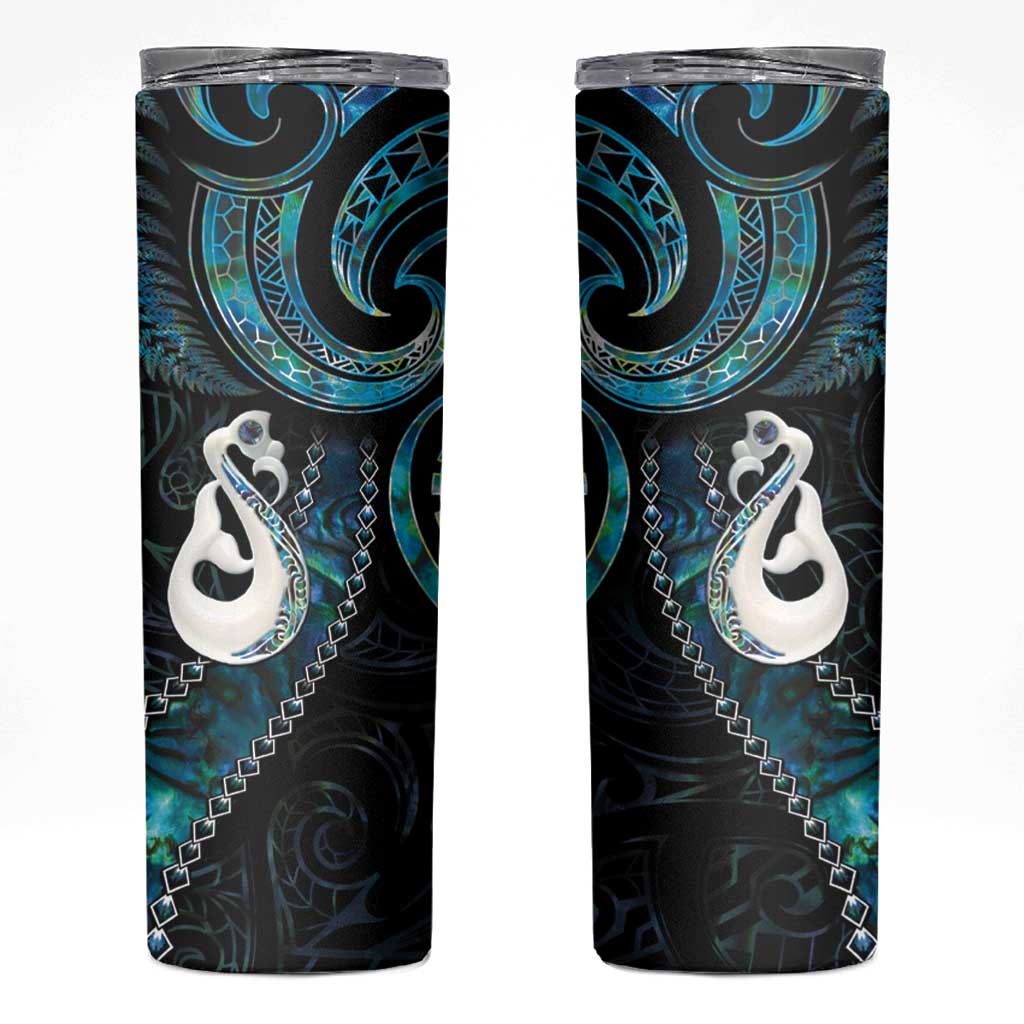 New Zealand Aotearoa Skinny Tumbler Maori Manaia Paua Shell Glitter Turquoise
