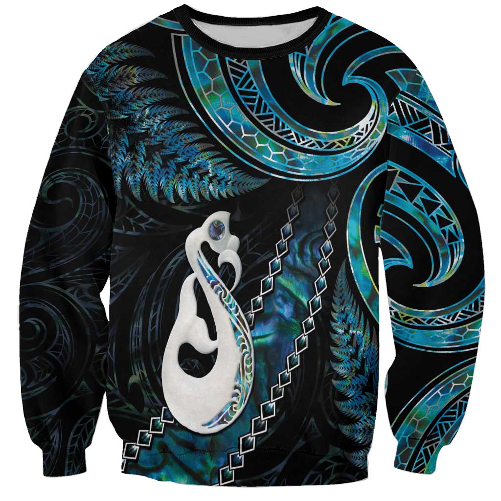 New Zealand Aotearoa Sweatshirt Maori Manaia Paua Shell Glitter Turquoise LT05 Unisex Turquoise - Polynesian Pride