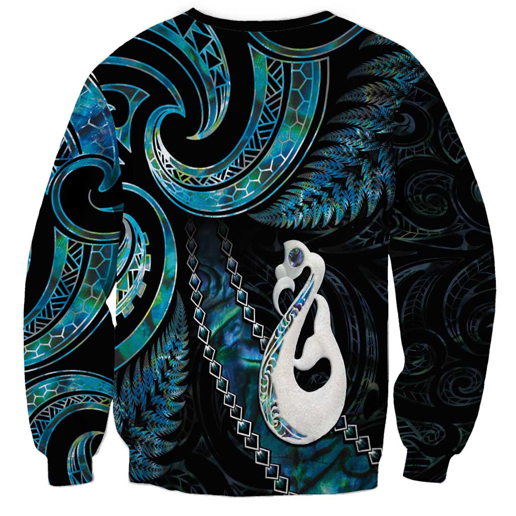 New Zealand Aotearoa Sweatshirt Maori Manaia Paua Shell Glitter Turquoise LT05 - Polynesian Pride