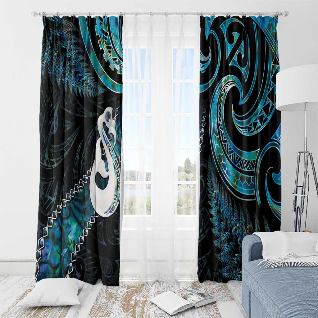 New Zealand Aotearoa Window Curtain Maori Manaia Paua Shell Glitter Turquoise