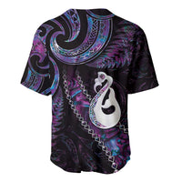 New Zealand Aotearoa Baseball Jersey Maori Manaia Paua Shell Glitter Purple LT05 - Polynesian Pride